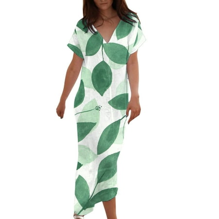 

Sweater Dress for Women Prom Dress Women s Summer Fashion Printed Leisure Short Sleeve V Neck Resort Dress Summer Dresses for Women 2022 Birthday Dresses for Women Sexy on Clearance Green XL