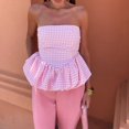 thumbnail image 2 of Faymlc Haut Tube Peplum Y2k pour Femmes Ourlet à Volants Smocké Sans Bretelles, 2 of 5