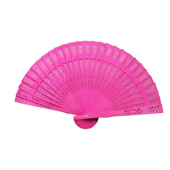 Colorful Floral Wooden Hand Fan Candy Colored Folding Fan With Intricate Carved Patterns Vintage Summer Accessory,With Intricate Carved Patterns Vintage Summer Accessory(Hot Pink,7.87")