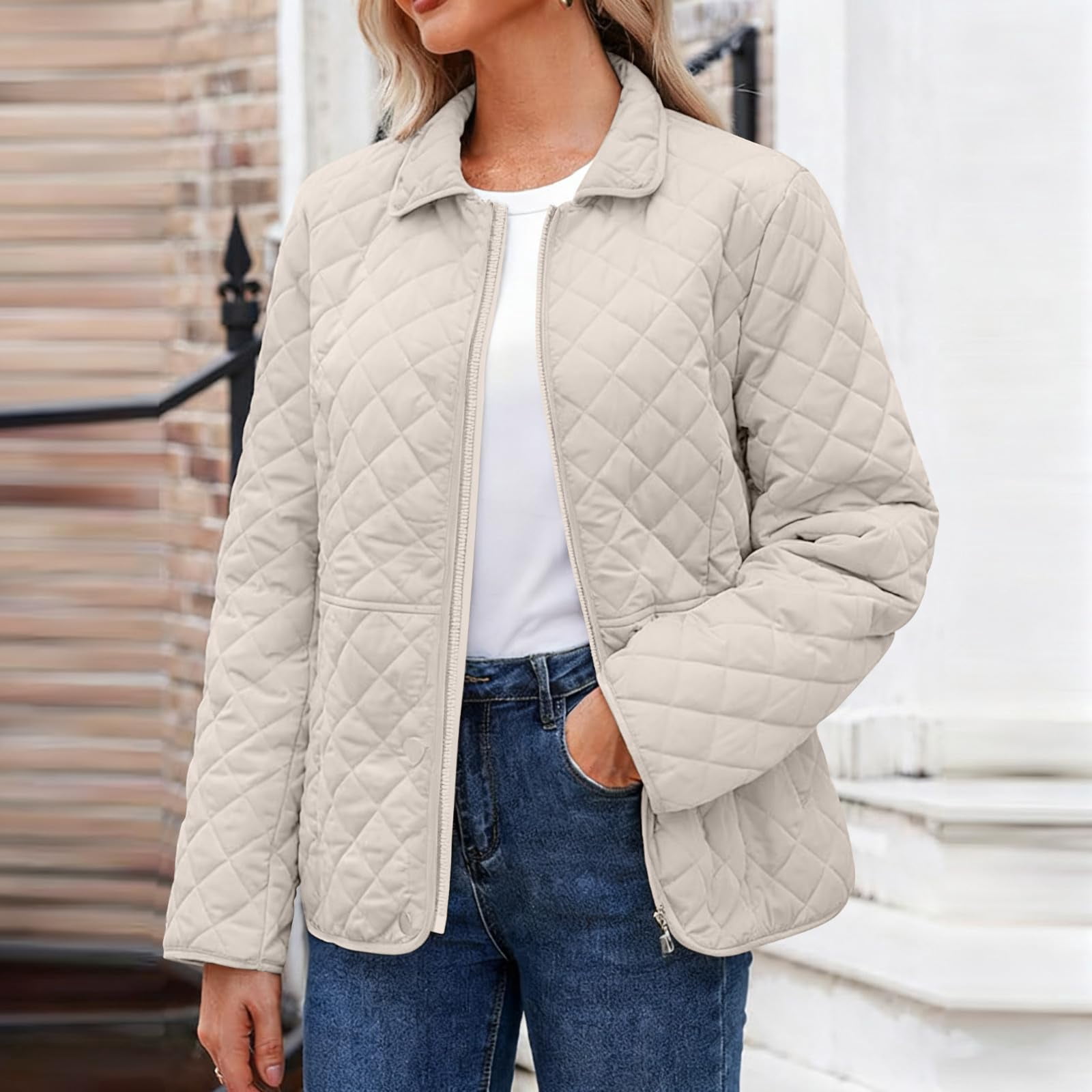 Women's Quilted Barn Jacket 2026 Trendy Lightweight Puffy Zip Up Bomber Coat Warm Winter Outwear with Pocket
