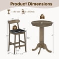 thumbnail image 3 of Costway 3 PCS Wood Bar Table Set with Pedestal Base, 2 Armless Stools, Padded Seat, Backrest, 3 of 10