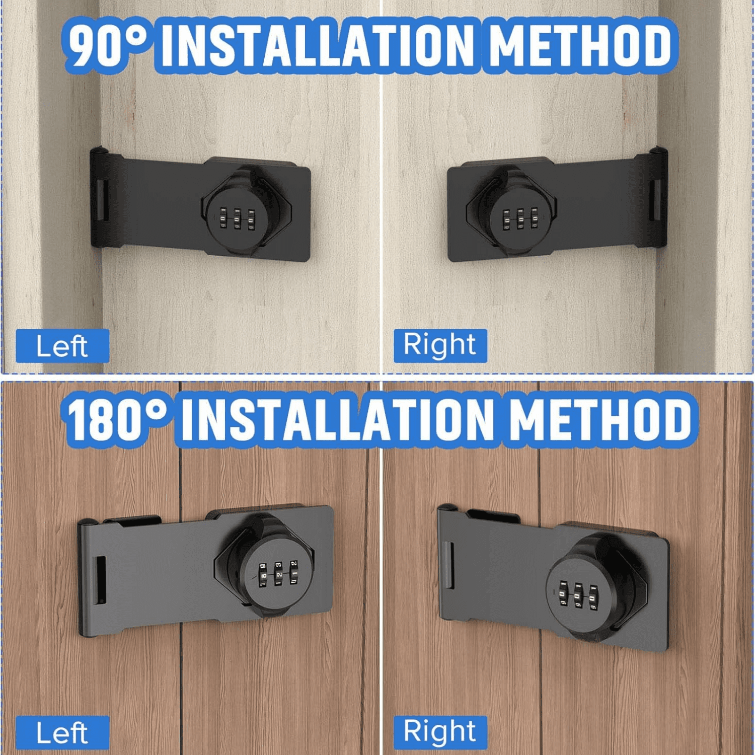 Household Cabinet Password Hasp Locks, Cabinet Locks with Combination, Door Security Slide Latch for Small Barn Doors, Bathroom, Outdoor, Garden (4 Pack Black)