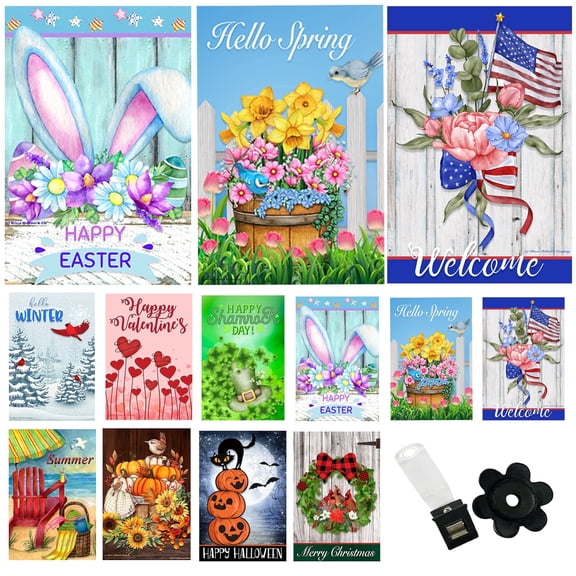 Country Charm Garden Flags (Set of 10) Double Sided 12 x 18 inch Seasonal Outdoor Flags with Wind Clip and Stopper