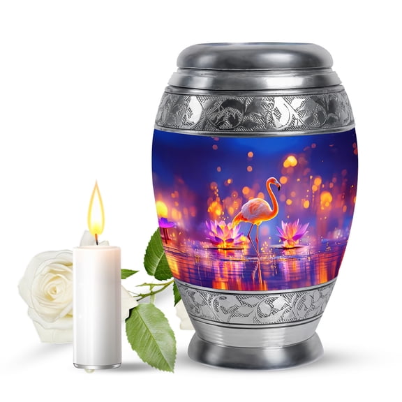 JAGASY Pink Flamingo Cremation Urn for Ashes Adult Male, Blue Keepsake Urns for Human Ashes, Lotus Flowers & Water Lily Decorative Urns for Parents, Small Handmade Urn for Mother & Father, (3 Inch)