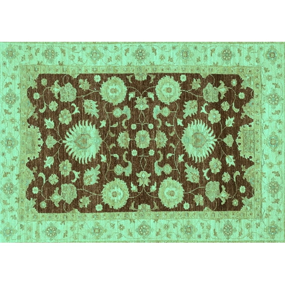 Ahgly Company Machine Washable Indoor Rectangle Oriental Turquoise Blue Traditional Area Rugs, 5' x 7'