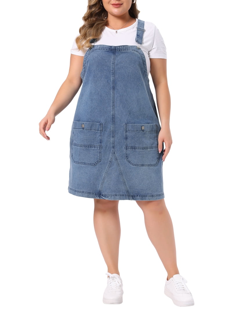 plus size denim bib dress Plus Size Daily Blue Button Overall Tencel Denim Maxi Dress