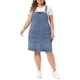 thumbnail image 2 of Agnes Orinda Women's Plus Size Denim Overalls Dress Adjustable Strap Bib Suspender Summer Casual Midi Jeans Dresses with Pockets 1X Gray Blue, 2 of 6