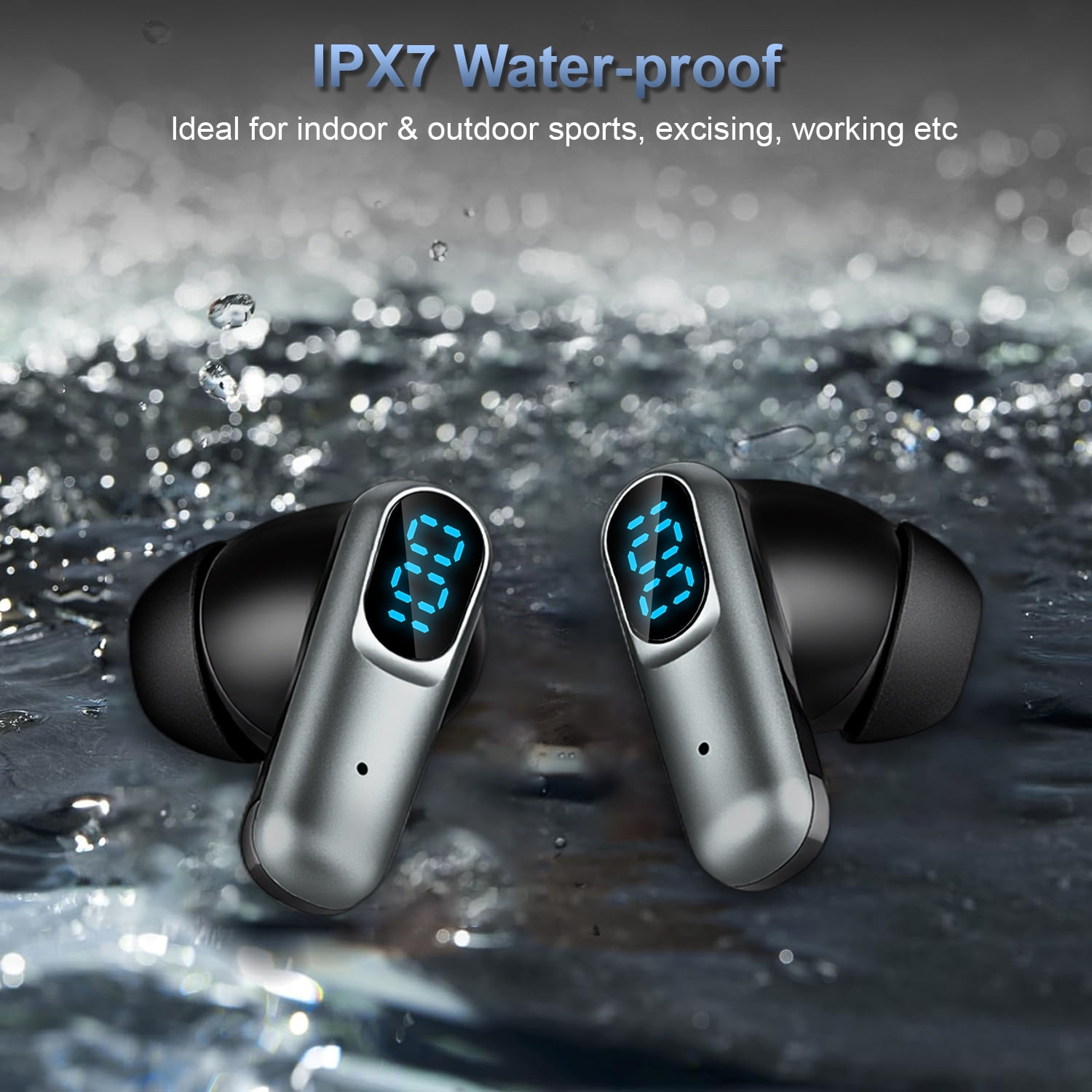 Wireless Earbuds for Android with Strap,Bluetooth 5.4 Earbuds Headphones Noise Cancelling LED Power Display Dual Mic w Charging Case Headphone Wireless Earbuds Compatible with iPhone/Android,Black