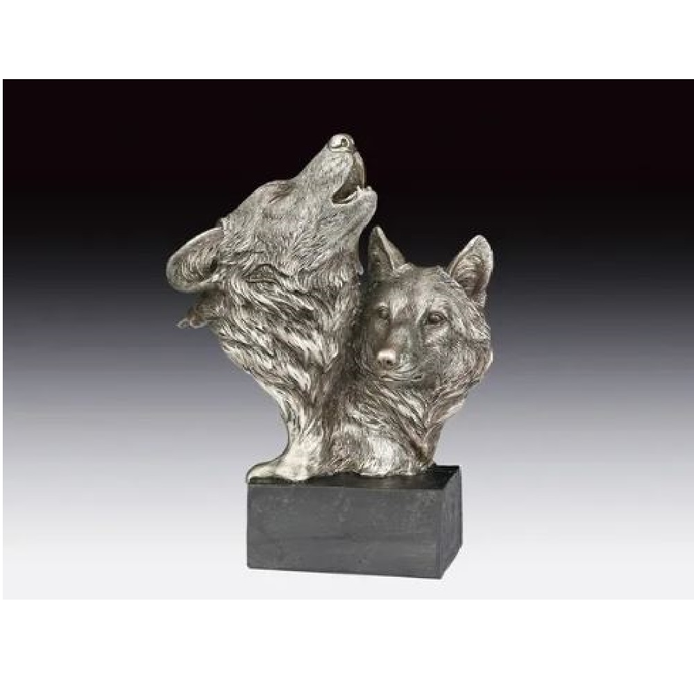 Wolf Heads Silver Color Figurine New