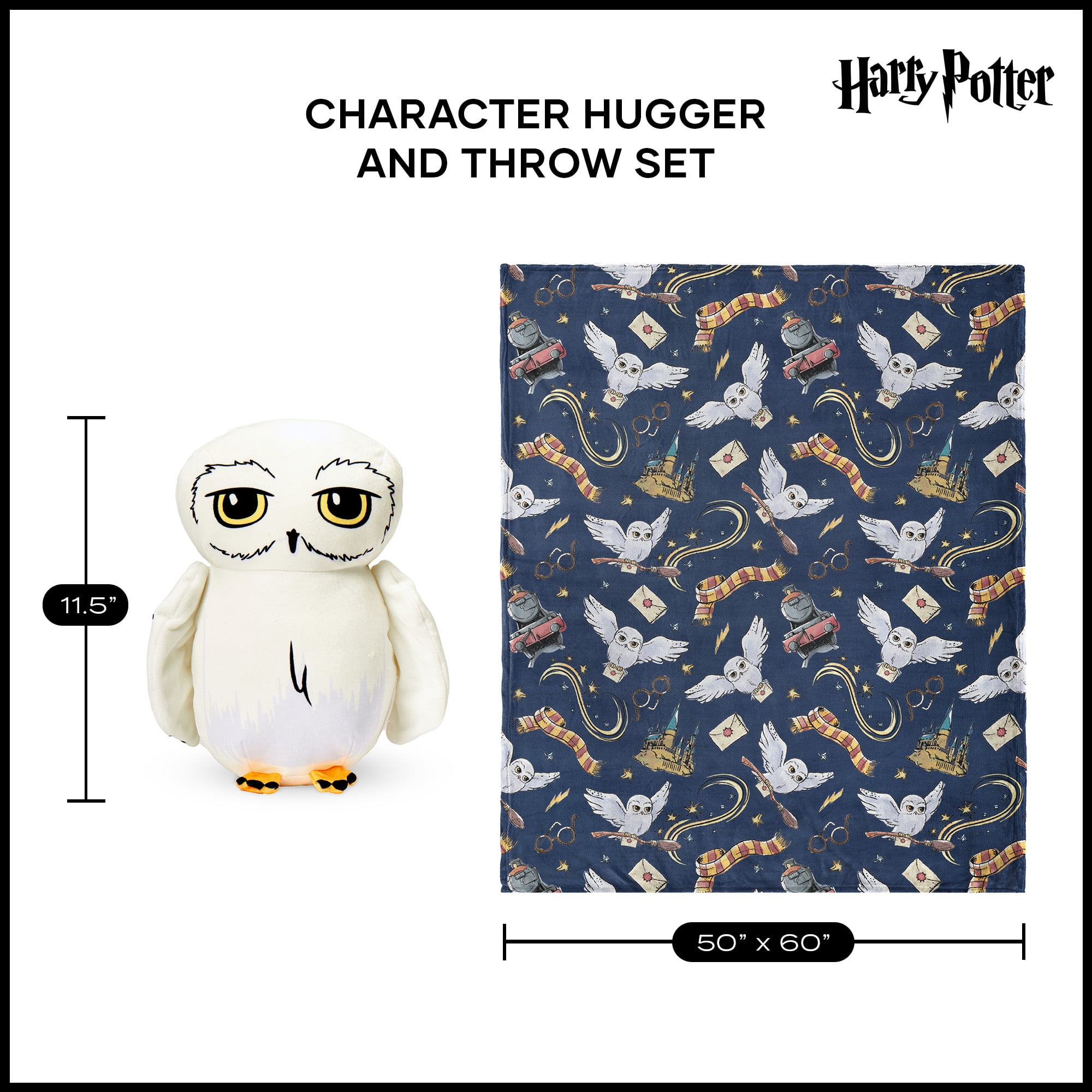 Warner Bros. Harry Potter Hedwig Silk Touch Throw Blanket and Plush Character Hugger Set – Ultra Soft Plush Character Pillow for Kids