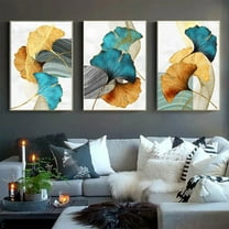 Pendant Clearance! Abstract Wall Art Painting Blue Green Yellow Gold Leaf Canvas Print Wall Artwork Pictures Ready To Hang For Living Room Bedroom Office Home Decoration