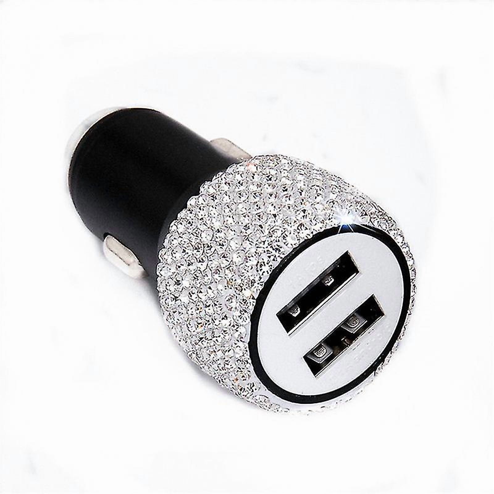 Dual Usb Car Charger, Car Cigarette Charger 12v/ 24v Dual Port Crystal Car Charging Adapter W/led Light compatible Fast Charging Car Decors(1pcs, White)_Perfect Gift