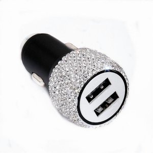 Chargeur de voiture double usb, chargeur de cigarette de voiture 12v/ 24v Adaptateur de charge de voiture en cristal à double port compatible avec la lumière du câble de charge rapide(1pcs, _Parfait Gift