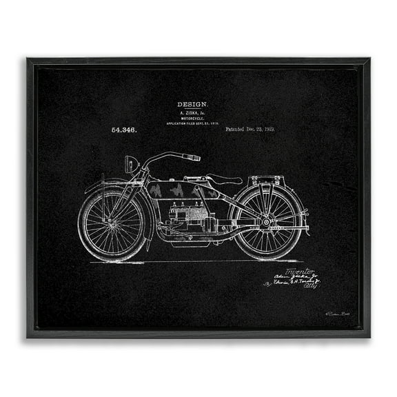 Stupell Industries Black Motorcycle Blueprint Transportation Painting Black Floater Framed Art Print Wall Art, 21 x 17