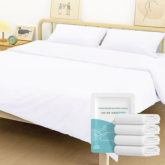 TUTUnaumb Disposable Bed Sheet Quilt Cover Hotel Travel Portable Double Bedding Thickened Quilt Sheet, Travel Disposable Bedding Set, Disposable Bed Sheets Three-Piece 82.67x90.55in-White