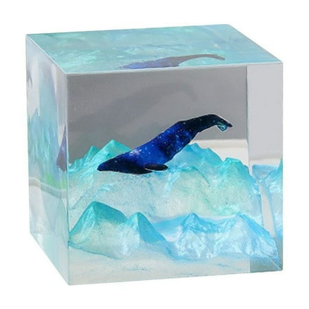 

School Gear Relocy 160G Resin Desktop Ornament 【Shanhaijing-Qingshan】Epoxy Resin Deep Sea Diving Underwater World Night Light Desktop Decorations Cube Ornament*1 Base*1 Desktop Dress Up a One Size