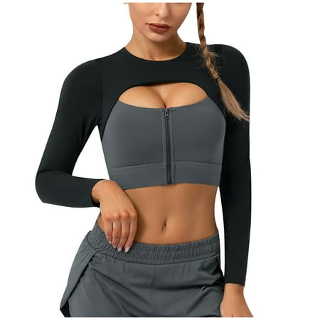 

Olyvenn Reduced Women s Patchwork Sports Underwear Fall Yoga Wear Running Back Training Shock-proof Vest Breasted Bra for Women Long Sleeve Crew Neck Female Leisure Black 8