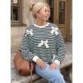 thumbnail image 4 of Women Striped Crew Neck Sweatshirt, Cute Bow Decor Long Sleeve Casual Pullover Top for Fall Daily Streetwear, 4 of 12