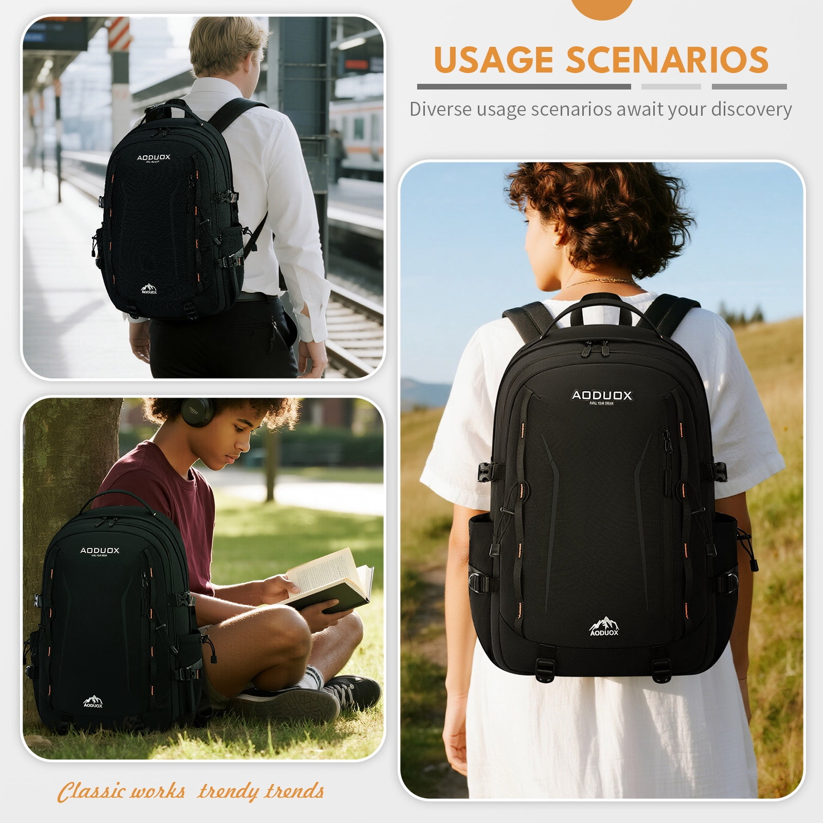 Burufy Backpack for Men & Women, 50L Lightweight Waterproof Laptop Backpack College School Backpack, Black