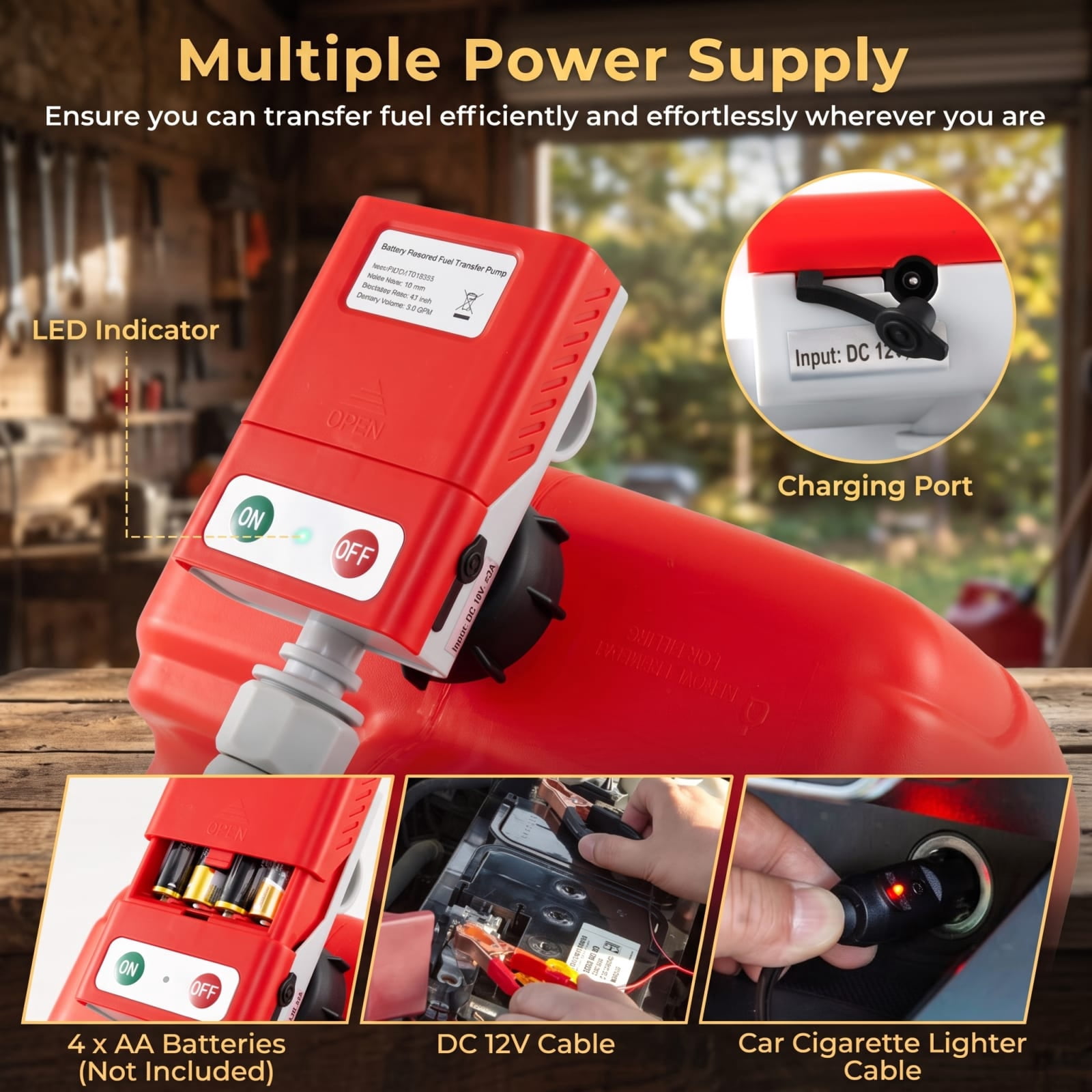 Biotree Fuel Transfer Pump with Nozzle for Flow Control and Stop, Red and White