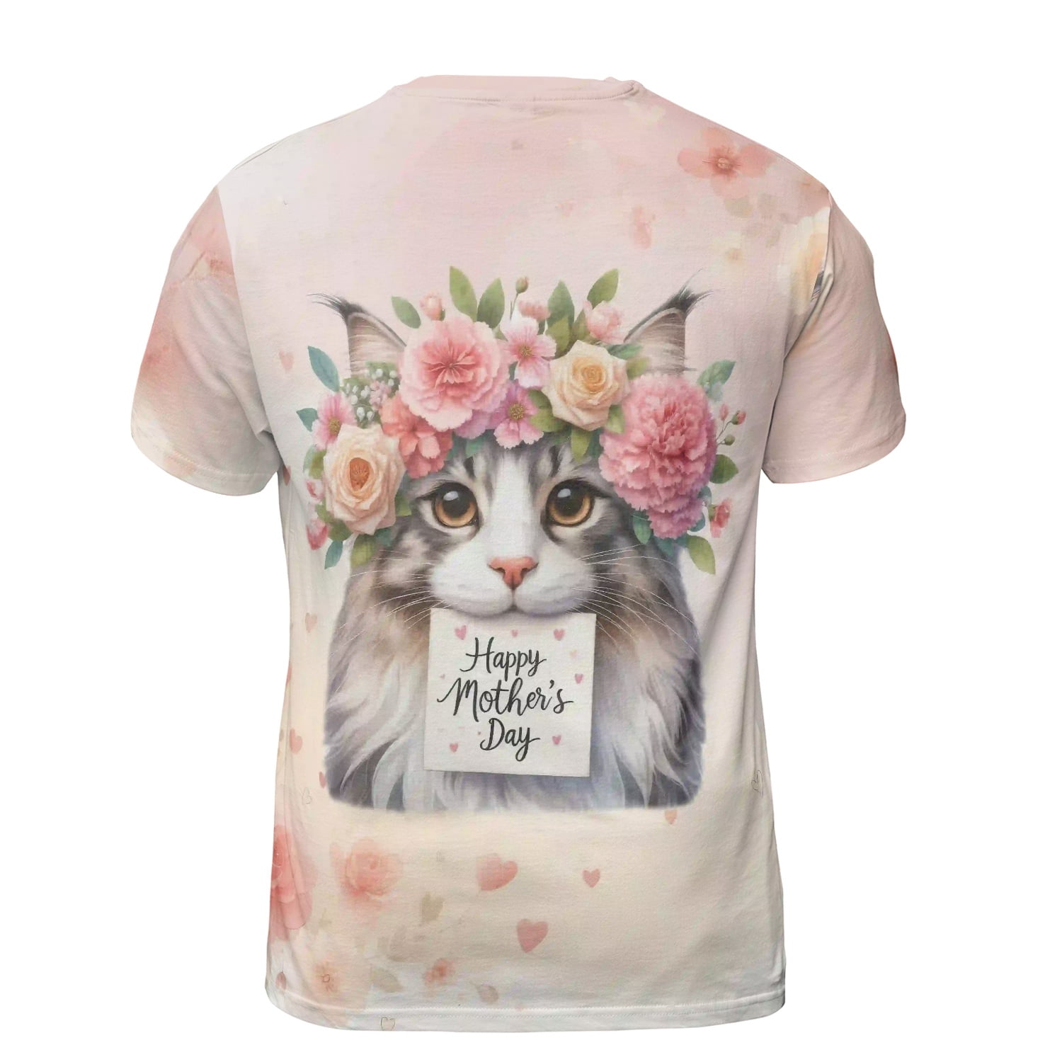 Happy Mother's Day Maine Coon with Flower Crown and Greeting Card All Over Print 3D Shirt Unisex Merch Cat Lover Kitten Owner Gifts - 13004