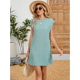 thumbnail image 3 of Women's Round Neck Cap Sleeve Mini Dress 60% rayon 30% polyester 5% spandex Lightweight Everyday Wear Casual Style, 3 of 17