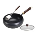 thumbnail image 2 of Sartén antiadherente para wok, utensilios de cocina, pala de gas, sartén para saltear, fondo plano para restaurante, hotel, cocina, hogar, camping cubierta de vidrio de 26 cm, 2 of 8
