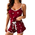 thumbnail image 3 of Asxite Pajamas for Women Set Heart Print Spaghetti Strap Top and Ruffle Shorts Sleepwear, 3 of 7
