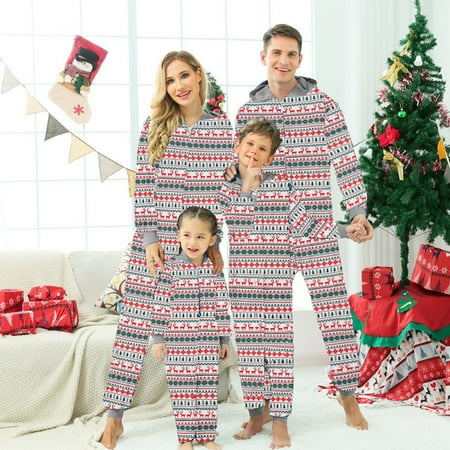 

Pretty Comy Matching Family Pajamas Sets One-Piece Hooded Xmas Santa Elf Reindeer Onesies Pajamas Set