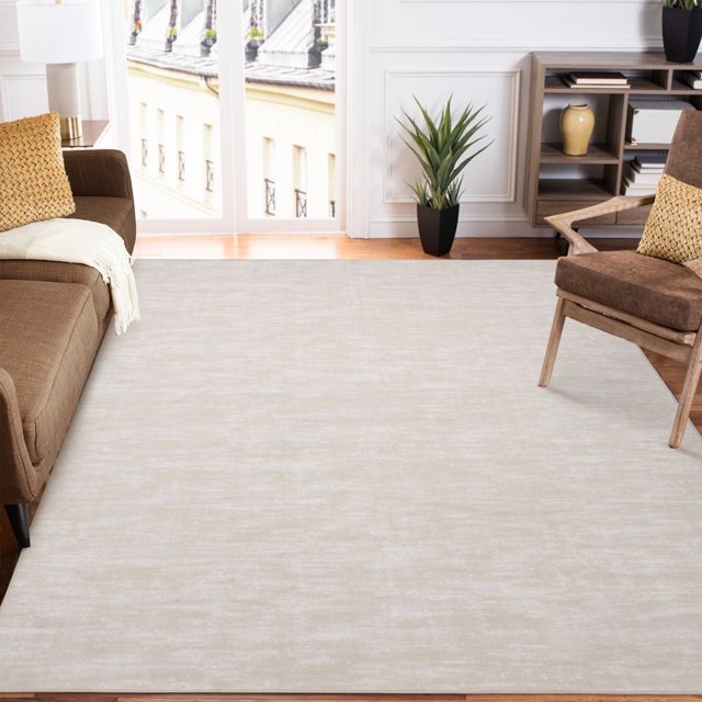 YUSAZENS 4 x 6 Modern Solid Area Rug Machine Washable, Non-Slip Low-Pile Door Mat for Entryway, Laundry, Soft Floor Mat for Home, Office, Living Room Light Beige
