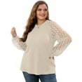 thumbnail image 3 of JWD Plus Size Tops For Women Lace Sleeve Blouse Waffle Knit Long Sleeve Shirts Oatmeal-4X, 3 of 7