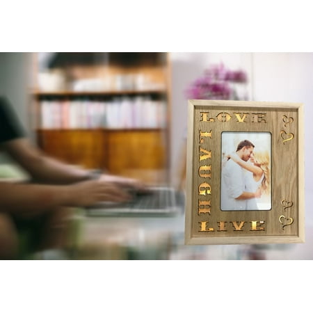LED Lighted Photo Woood Frame with Love, Laught, Live Words with Wood Material. Photo Size: 4