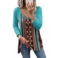 thumbnail image 2 of LEAVINGSUO Long Sleeve Shirts for Women, Fall Womens Tops Women Casual Retro Aztec Print Long Sleeve Ethnic V-Neck Zipper T-Shirts Tops, 2 of 5