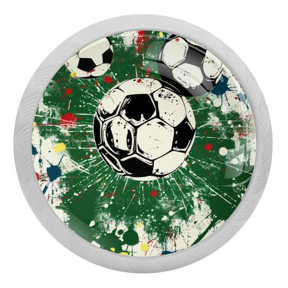 PhooArto Splashes Soccer Football 4 PCS Crystal Glass Cabinet Knobs, Drawer Kitchen Cabinets Dresser Cupboard Wardrobe Pulls Handle - Glowing in the Dark