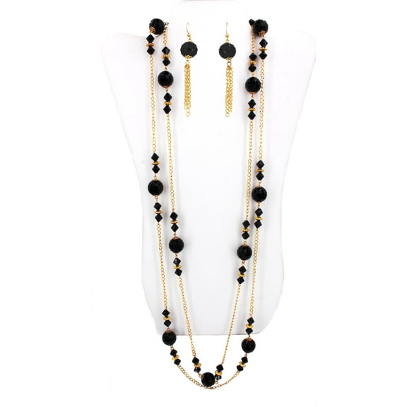 BAG1999 Beaded Black Onyx Necklace, 72 in Cable, Pewter, NE-WNE439