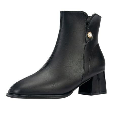 

ZHAGHMIN Botas De Invierno Para Mujer Elegantes En Oferta Ladies Shoes Autumn Fashion Boots Round Toe Heel Pearl Side Zipper Short Boots Leather Boots Women Heel Wedge Boots For Women Lace Up Cute B