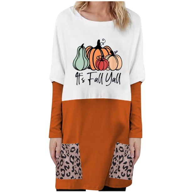 Camiseta de manga larga con cuello redondo para mujer a la moda, blusa holgada con estampado de otoño, Tops con bolsillos Fridja bvmnju355