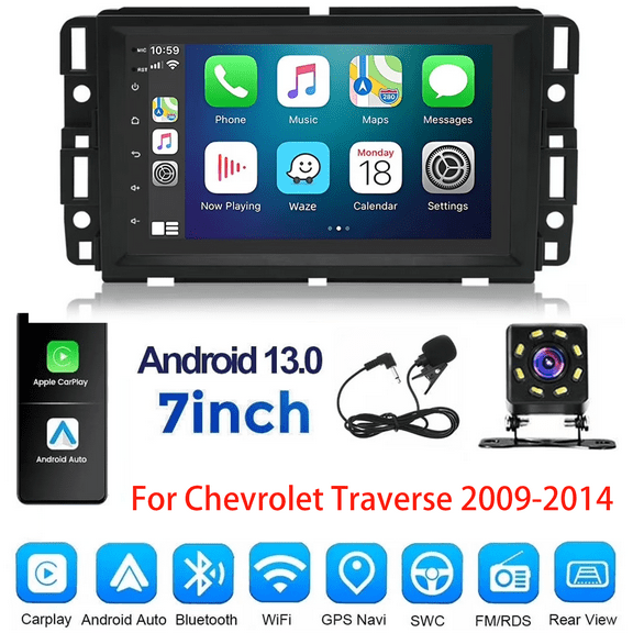 WOLFWO 2G 32G Car Radio Stereo for Chevrolet Traverse 2009-2014 with Camera, Wireless CarPlay Android Auto 7" Touch Screen Android 13 Radio with Bluetooth GPS FM