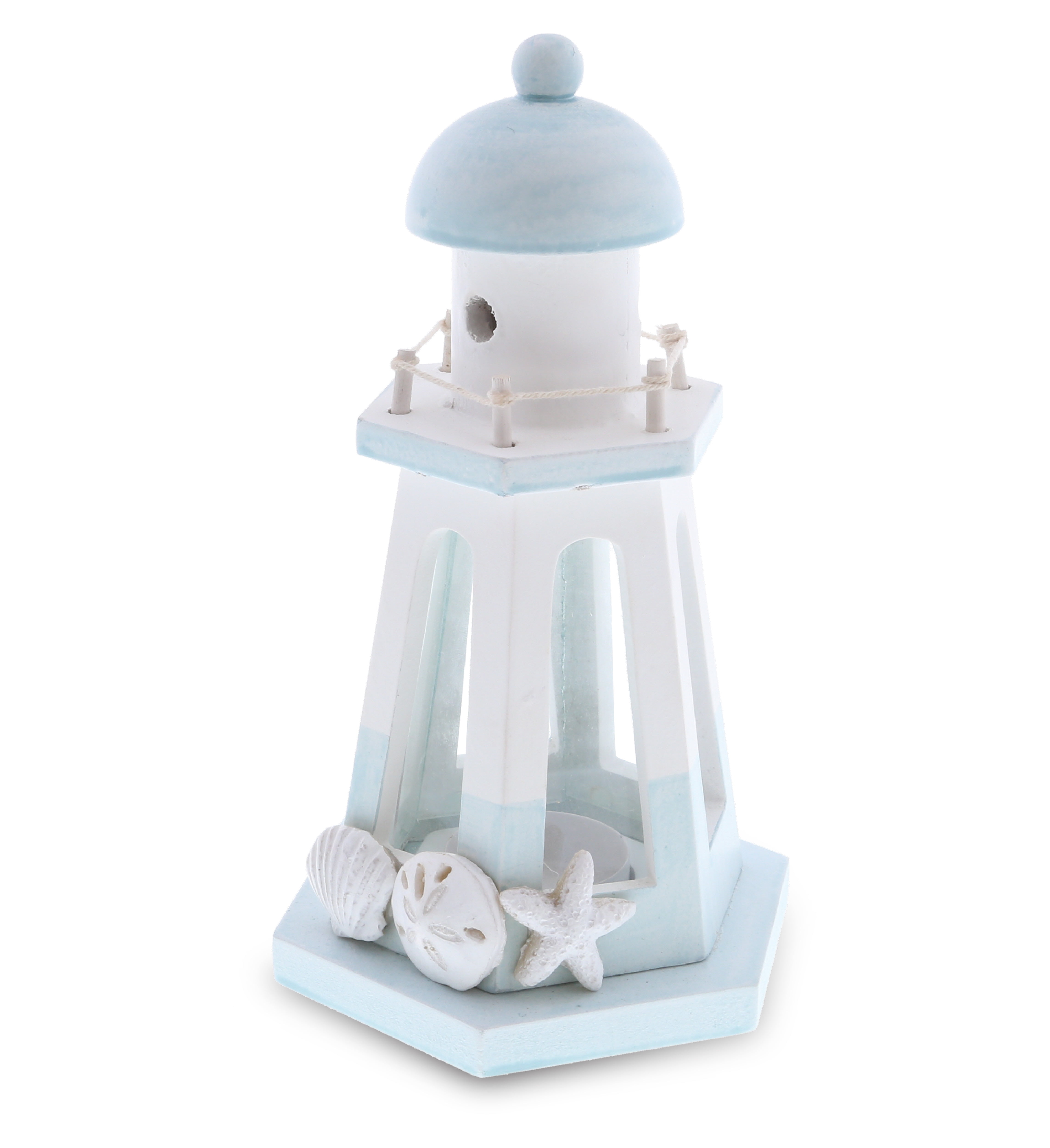 Blue & White Metal Tea Light Lighthouse Nautical Coastal Design 30 cm Tealight 