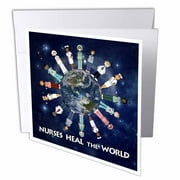 3dRose Nurses Heal the World planet earth with male and female nurses of all cultures circling the globe, Greeting Cards, 6 x 6 inches, set of 12