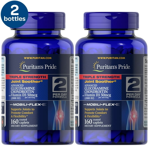 2 Pack Puritan's Pride Triple Strength Glucosamine Chondroitin with Vitamin D3160 Caplets
