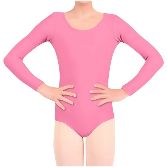 Miqool Kids Girls Long Sleeve Ballet Dance Leotard Gymnastics Ballroom Dancewear Active Bodysuit Shirt Tops