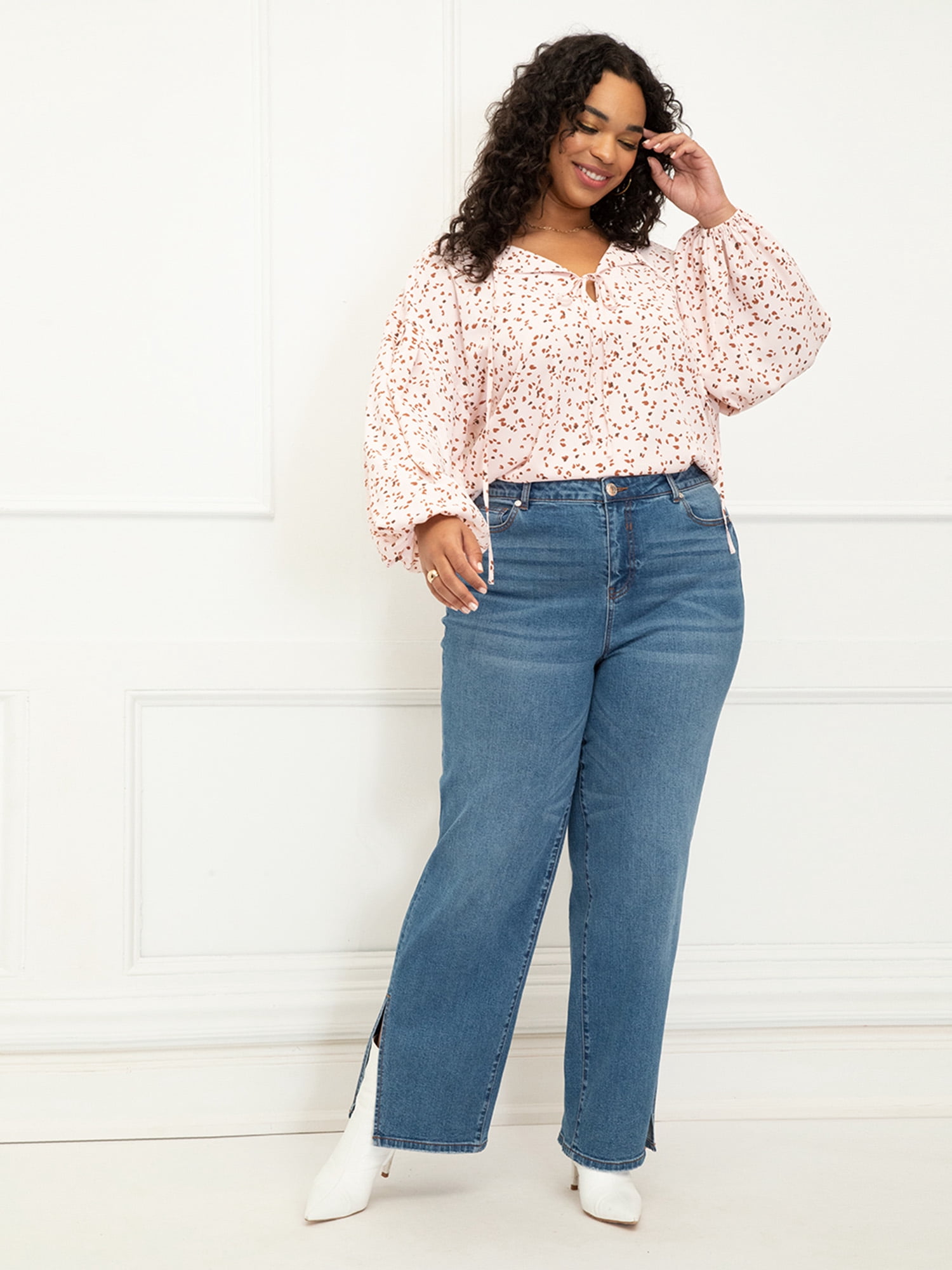 ELOQUII Elements Women's Plus Size Balloon Sleeve Blouse