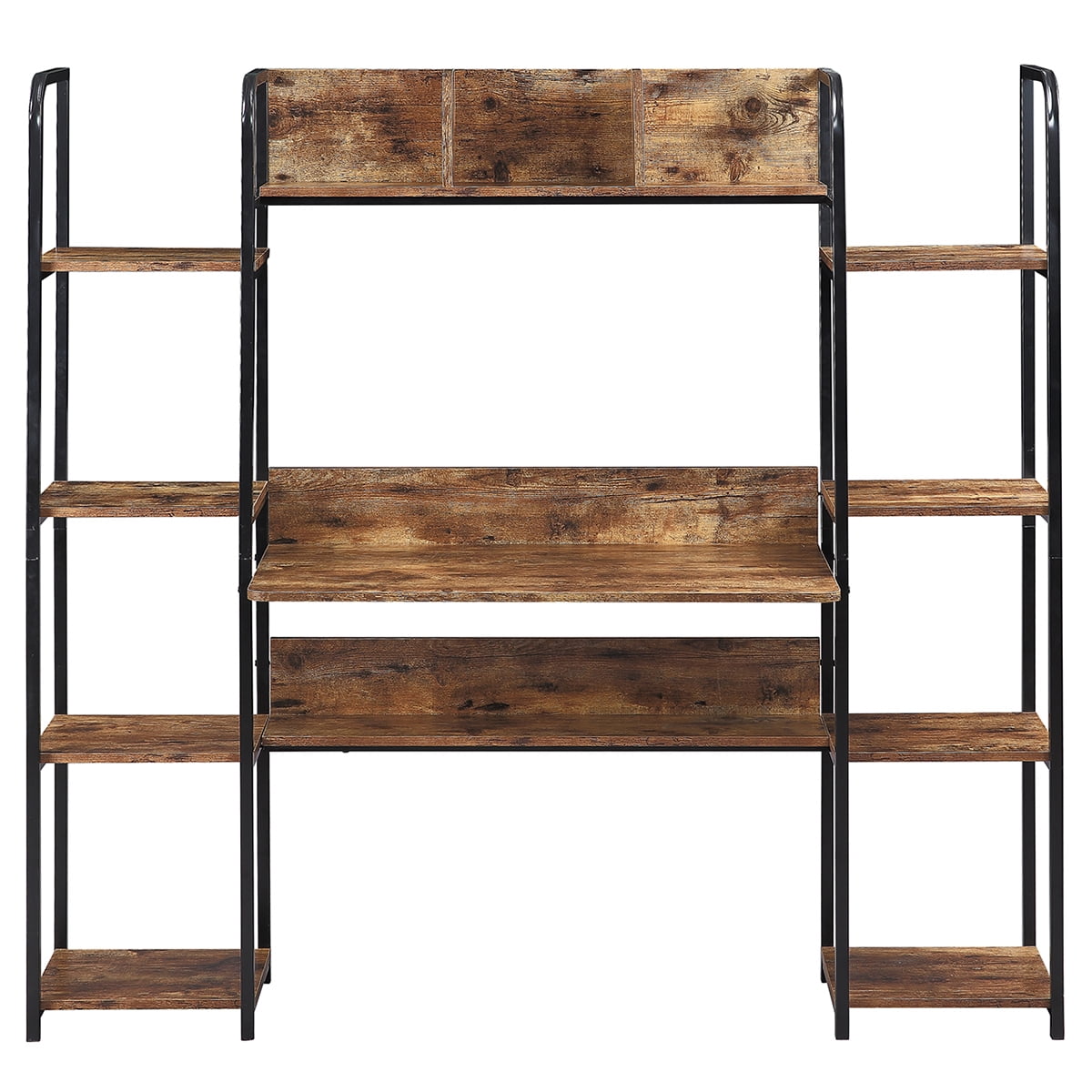 Kepooman Modern Metal Computer Desk with Storage Hutch & Double Bookcase for Home Office, 63"L x 19.9"W x 59.4"H, Brown Kepooman Modern Metal Computer Desk with Storage Hutch & Double Bookcase for Home Office, 63"L x 19.9"W x 59.4"H, Brown