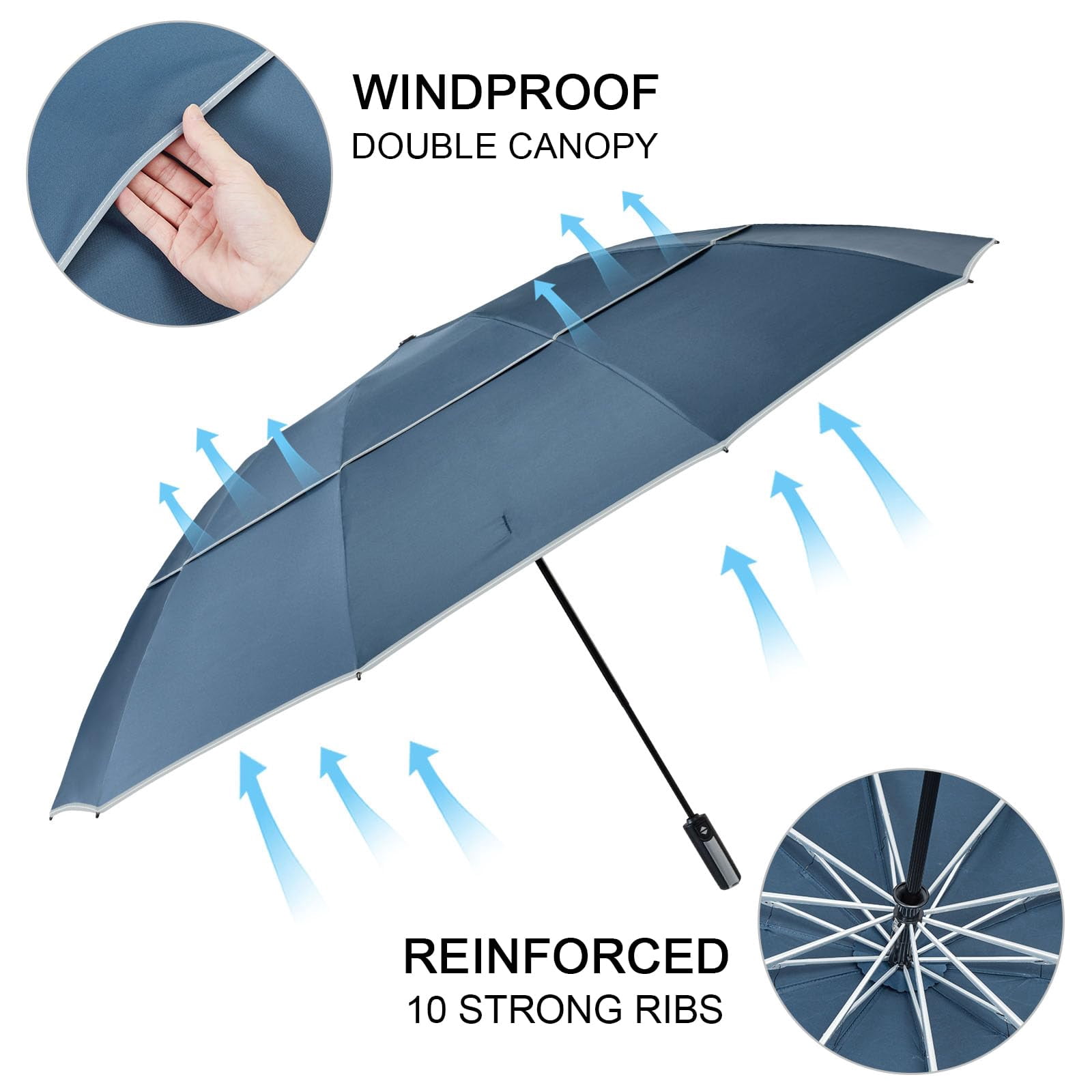 G4Free 54/62 inch Windproof Inverted Umbrella, Reflective Stripe Double Canopy, Automatic Open/Close, Compact for Travel, 10 Ribs Rain Protection