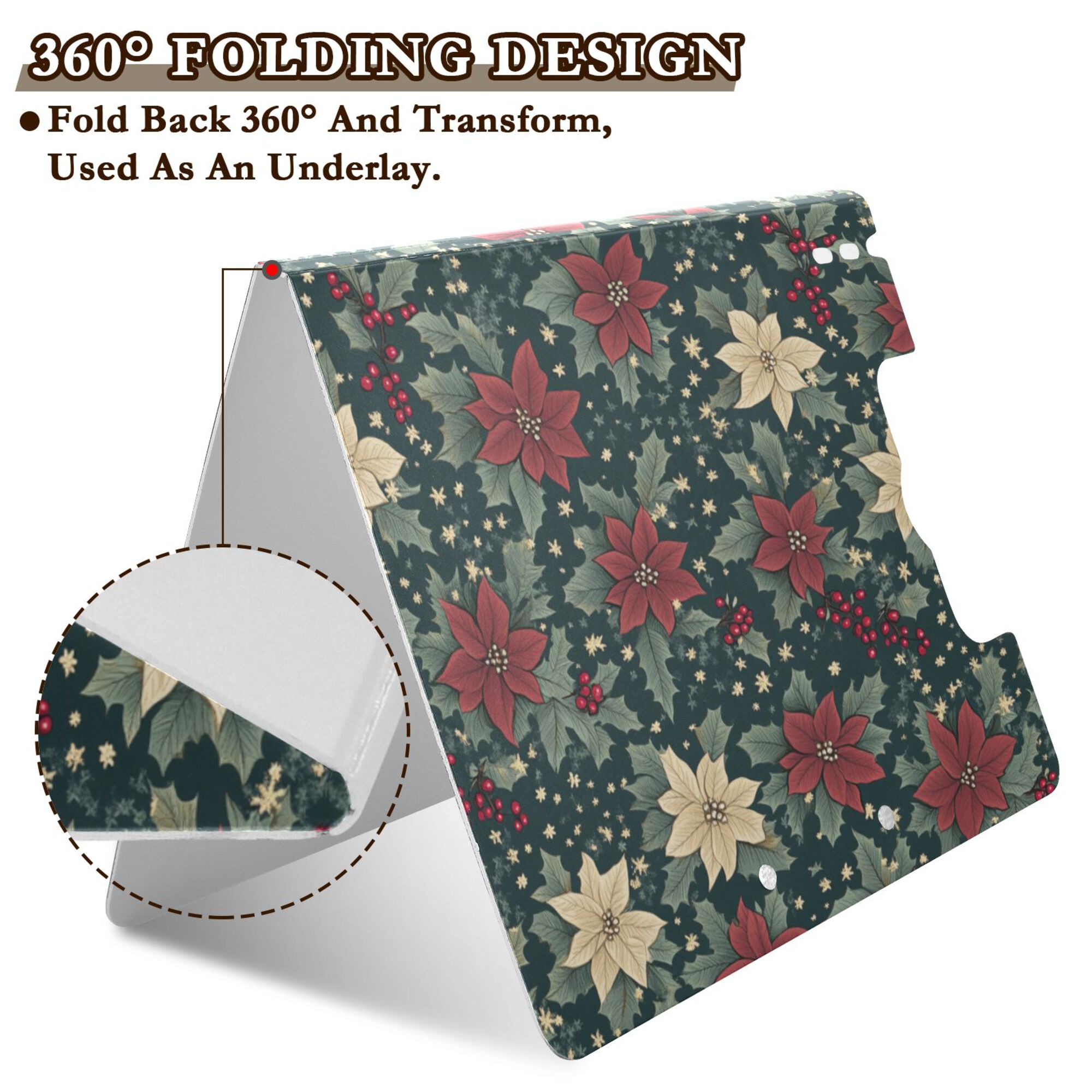 FORMRS A4 Clipboard Folder with Pen Holder Horizontal Foldable School Office Binder, Christmas Holly Leaves