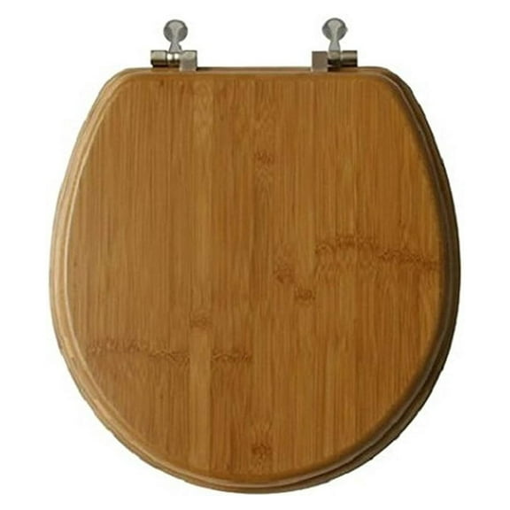Bamboo Toilet Seat Round w/Brushed Hinge, Natural Bamboo