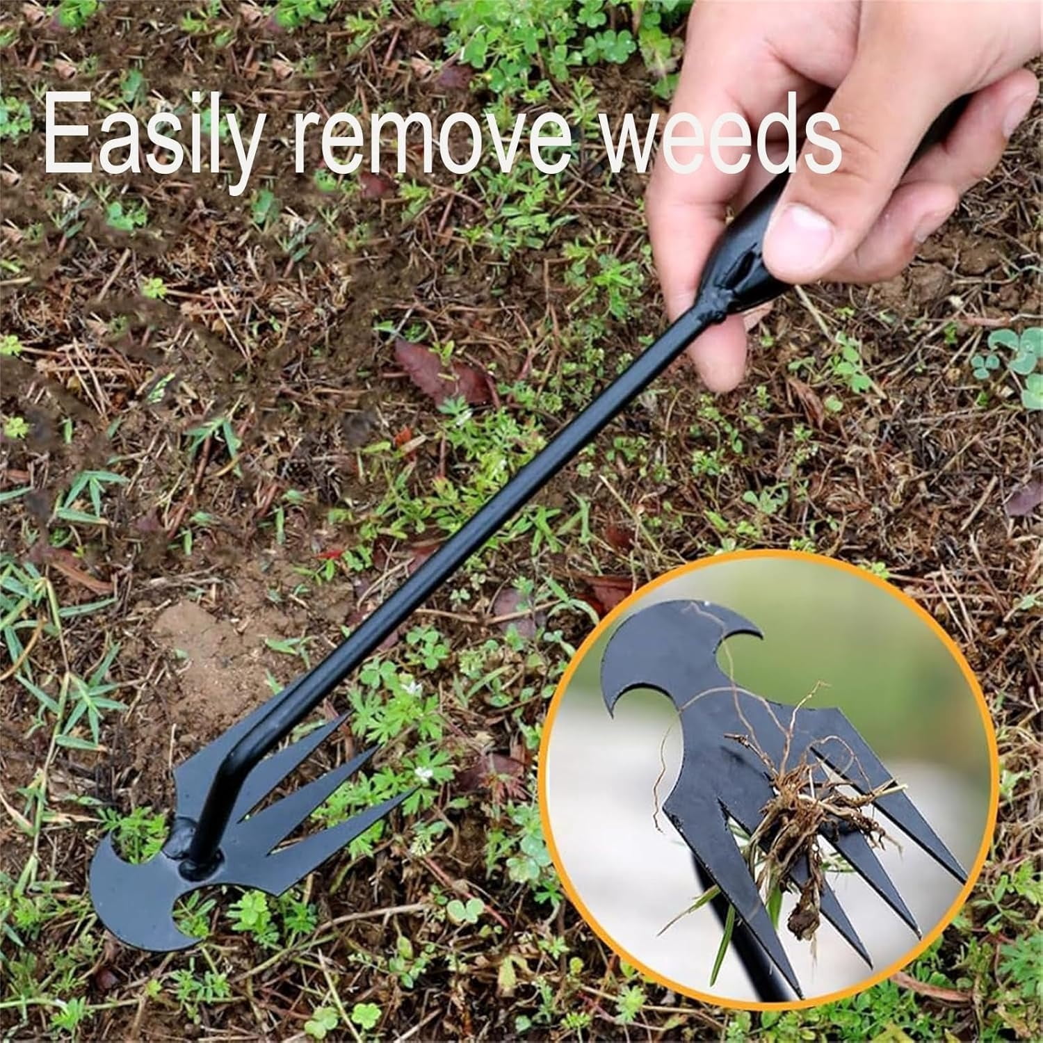4 Teeth Garden Weed Pulling Tool, Weeding Garden Tool, Manual Garden Weeding Tool with Long Handle for Yard and Farm
