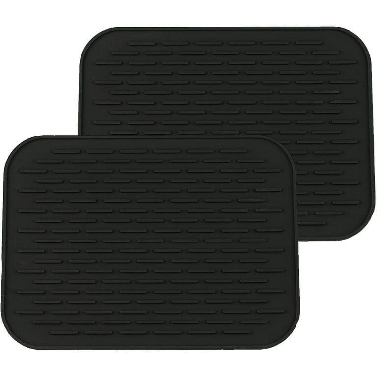 2pcs Silicone Dish Drying Mat Mat Heat & Resistant Mat Easy Clean  Dishwasher Safe Eco-Friendly (Black)