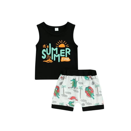 

Genuiskids Toddler Baby Boys Beach Shorts Set Sleeveless Palm Tree T-Shirt Tank Top Elastic Shorts 2Piece Summer Clothes